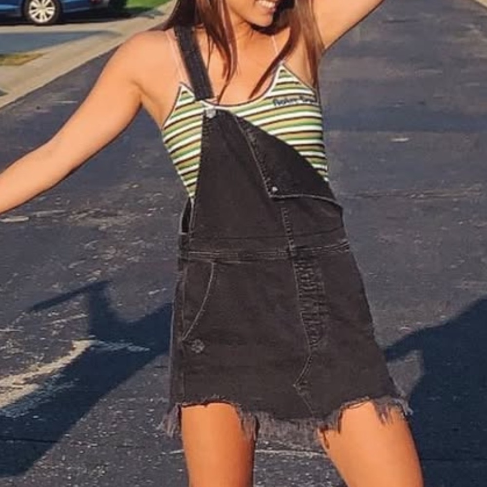 Women's Black Denim Overall Dress